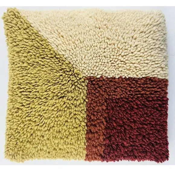 Vintage 1970’s Latch Hook Yarn Retro Geometric 15x15 Square Throw Pillow Finishe - Picture 4 of 10